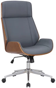 moderner Bürostuhl Holzrahmen walnuss / grau 120kg belastbar Drehstuhl design - Bild 1 von 6
