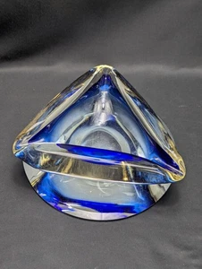 Murano Alfredo Barbini Style Venetian Handblown Art Glass Blue Bowl Ashtray MCM - Picture 1 of 13