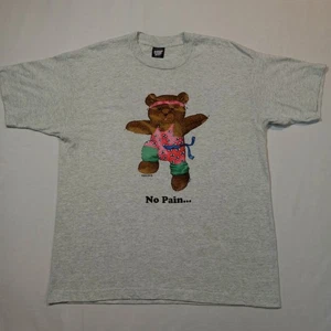 Adult XL 1992 No Pain No Gain Teddy Bear Aerobic Workout Gym T-Shirt Vintage 90s - Picture 1 of 6