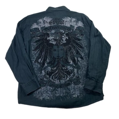 Vintage Eighty Eight Shirt Large Black Y2K Long Sleeve Wings Graphic XL Grunge - Image 1 of 4