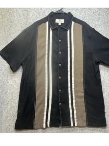 Island Shores Men's Size XL Black Tan Stripe Hawaiian Rockabilly Bowling Shirt - Picture 1 of 10