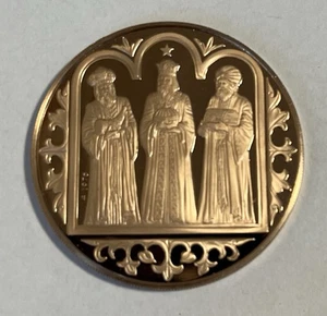 Medaglia Moneta Mangiatoia Gesù Maria Magi 1976 Franklin Mint Natale - Foto 1 di 3