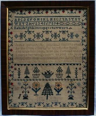 EARLY/MID 19TH CENTURY MOTIF & VERSE SAMPLER BY JANE WILLIAMS AGED 8 - c.1845 - Image 1 of 4