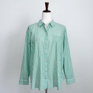J. Jill Green Lightweight Cotton Voile Button-Up Shirt - Picture 1 of 6