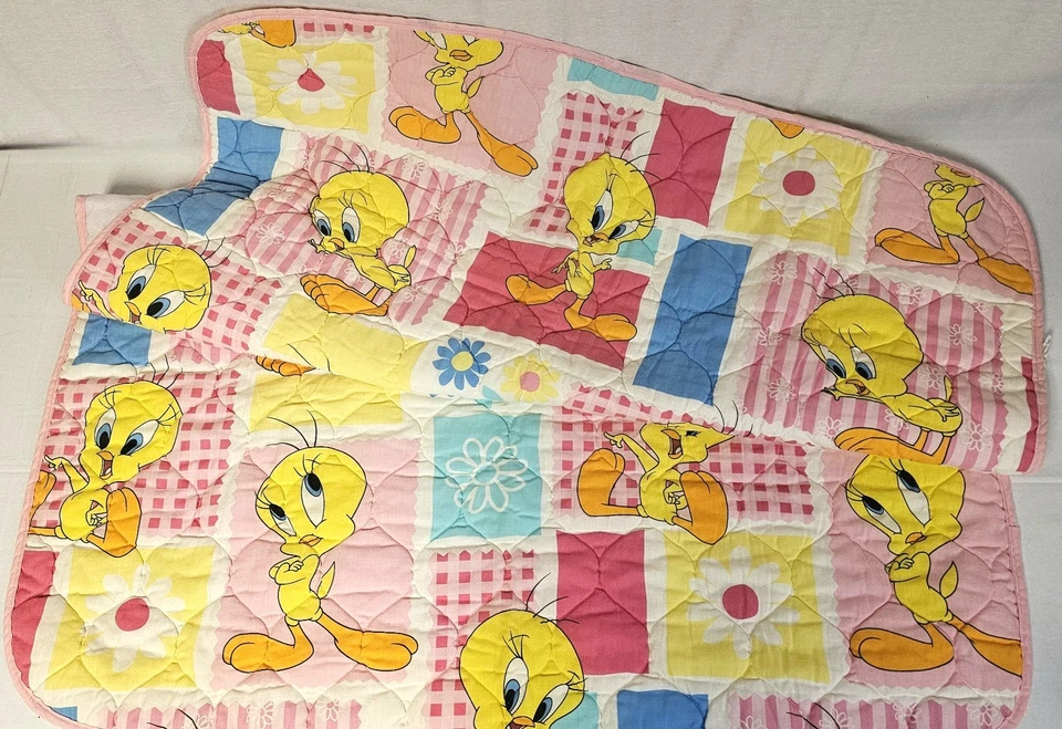Manta de cama rosa vintage 1997 Looney Tunes Tweety Bird 52" x 41" para cuna/niño pequeño  Foto 1 de 4