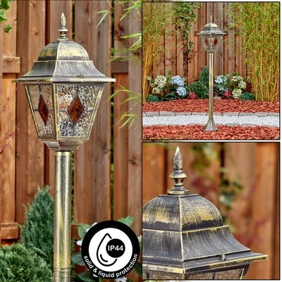 Antike Außen-Wegeleuchte in Landhaus-Design, Metall/Glas, Schwarz-Goldfarben - Bild 1 von 4