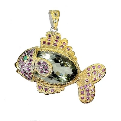 Colgante de plata de ley 925 ovalado verde amatista 29ct esmeralda hecho a mano piedras preciosas Foto 1 de 4