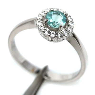 Thai Handmade 4 mm. Sea Foam Blue - White Zircon Ring Size 7.5 - Image 1 of 4