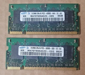 Samsung PC2-3200 4200 2x512 MB DIMM 400 MHz DDR Memory (M470T6554EZ3) - Picture 1 of 2