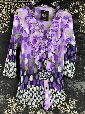 Blusa vintage plisada a lunares con volantes púrpura para mujer - talla M - Imagen 1 de 4