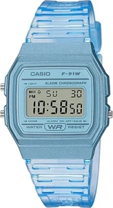 Casio Unisex Quartz Alarm Chronograph Clear Blue 35mm Digital Watch F91WS-2 - Picture 1 of 1