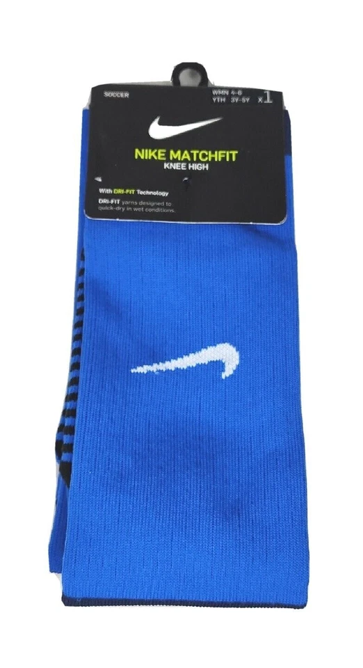 Nike Matchfit Soccer Socks Knee High Royal Size Mens 6-8 Women's 6-10 YTH 5Y-7Y