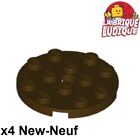 Lego 4x Plate Round plaque ronde 4x4 hole trou marron foncé/dark brown 60474