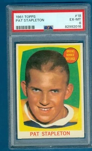 1961 Topps Hockey #18 Pat Stapleton Rookie Bruins PSA 6 EX-MT (CENTERED) - Picture 1 of 2