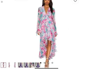 Rocco and Sand Colorful Abstract Floral Printed Chiffon Low Long Dress Size M - Picture 1 of 9