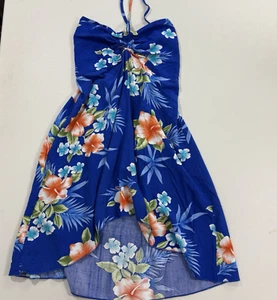 Hawaii Hangover Girls Dress Size 8 Blue Floral Tropical Halter Babydoll Vacation - Picture 1 of 10