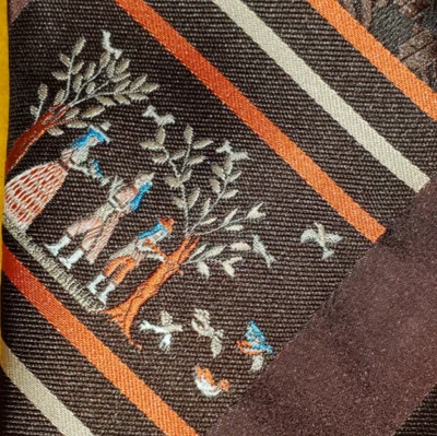 1970s VINTAGE FUNKY DISCO ~MENS TIE ~ ORANGE & BROWN ~ ETHNIC FOLK SCENE ~ 56" - Image 1 of 4