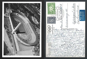 1952 Olympic Games rppc Helsingfors Stadium Helsinki Finland 2 stamps - Picture 1 of 3