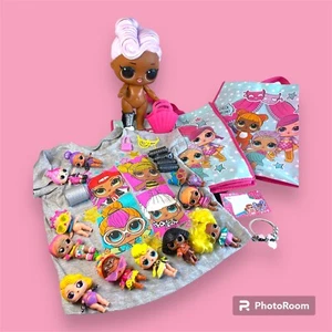 LOL Surprise Dolls Mixed Lot with 1 Lg Doll 11 Sm Dolls T Shirt Bracelet 2 Bags - Picture 1 of 12
