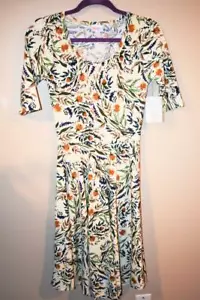 Abito LuLaRoe Nicole XS beige fiore floreale arancione nuovo con etichetta - Foto 1 di 1