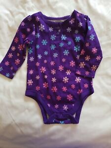 Baby Girl 3-6M LS Bodysuit Garanimals Purple Snowflakes 100% Cotton Snap Crotch 