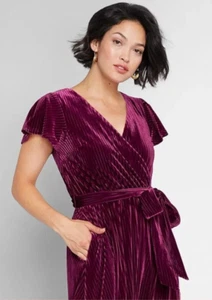 Modcloth Woman's 2X Merlot Velvet V-Neck Short Sleeve Faux Wrap Maxi Dress - Picture 1 of 8