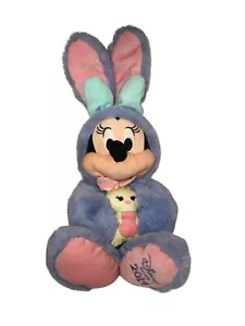 Disney Minnie Mouse Purple 2019 Easter Bunny Holding A Bunny 14” NWT - Picture 1 of 8