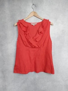 JOHN LEWIS WOMAN TOP SIZE 14, ORANGE 100% LINEN FITTED SUMMER TOP W RUFFLES - Picture 1 of 7