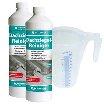 HOTREGA Dachziegel Reiniger Grünbelagentferner Dachreiniger 2L mit Messbecher 1L