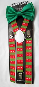 Unisex Tuxedo Green Adjustable Bow tie&Christmas Adj Y-Back Suspenders Combo-New - Picture 1 of 1