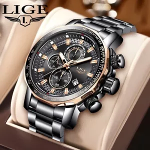 Men's Business Stainless Steel Waterproof Quartz Wrist Watch Luminous With Date - Picture 1 of 8