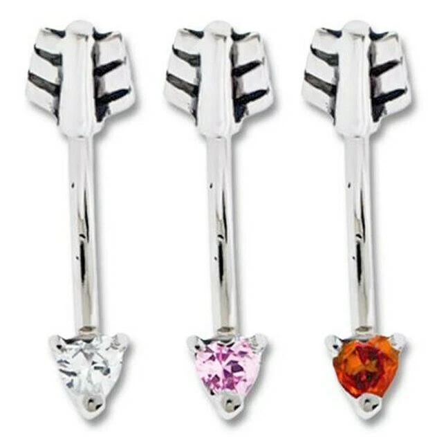 16g 5/16" Heart & Arrow Gem Bent Barbell Curve Eyebrow Ear Daith Rook Ring 1pc  - Image 1 of 4