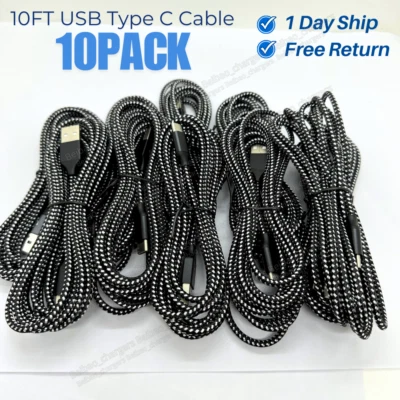 10ft USB-C Type C Cable 10X Fast Charger Long Cord For iPhone 15 16 Samsung Lot - Image 1 of 4