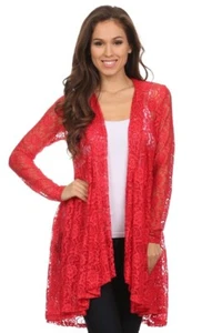 DAMEN JACKE CARDIGAN WESTE MANTEL SPITZE BOHO HÄKELJACKE SOMMER ROT Gr.36 S NEU - Bild 1 von 5