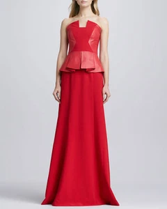 Black Halo EVE DREA GOWN Dress W/ Leather Peplum In Red $975 S US 2  HOTTEST NEW - Picture 1 of 12