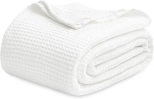 Bed - Breathable and Soft, Waffle Weave Blanket for Summer Spring, White - Picture 1 of 7
