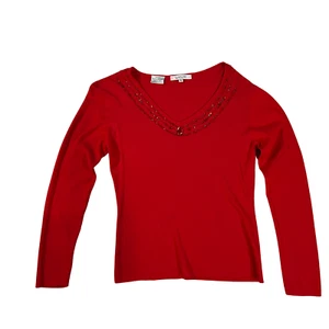 Loulou Women's  Sweater  Size Medium Red Long Sleeve V Neck Sweatshirt - Picture 1 of 8