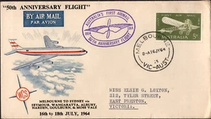 Australia 1964 50 aniversario vuelo 5d cubierta con dirección oliva, caché, GC - Imagen 1 de 1