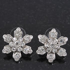 Rhodium plated Diamante 'Flower' Stud Earrings - 2.3cm Diameter
