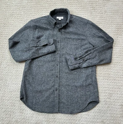 Wallace & Barnes Wool Blend Shirt Men's Medium Gray Button Down J Crew **FLAWS** - Image 1 of 4