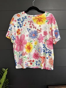 ZARA Damen Oversize Bunt Blumen Picknick Kern T-Shirt Top Gr. M Neu mit Etikett - Bild 1 von 6