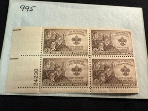 SCOTT # 995 Boy Scouts of America United States Stamps MNH - Margin Block of 4 - Picture 1 of 2