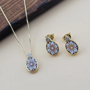 Orecchini a lobo piccoli argento 925 dorato con cammeo fiore ovale artigianale - Foto 1 di 4