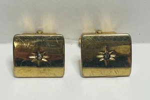Vintage Anson Gold Tone Men's Square Star Design Cufflinks Clear Stone - Picture 1 of 7