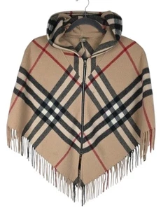 Burberry Nova Check Merino Wool Cashmere Scotland Poncho Hooded Scarf O/S - Picture 1 of 17