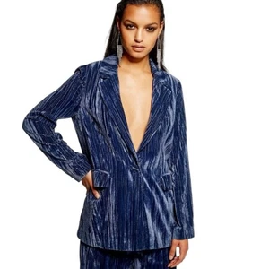 Topshop Crinkle Velvet Blazer Royal Blue Women 8 Holiday Fall Winter Chic Office - Picture 1 of 12