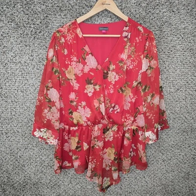 Vince Camuto Топ женщин плюс 1 X красный цветочный печать с избытком шеи блузка женщины - Изображение 1 из 4