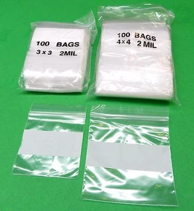 200 White Block Zip Seal Lock Bags Square 2mil Plastic 100 @ 3"x3" & 4"x4" Bags - Picture 1 of 6