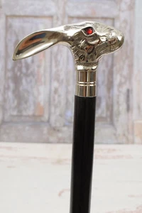 Rabbit Wooden and Aluminum Walking Stick Hare Cane Hare with Red Eyes - Picture 1 of 5