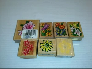 FLOWER RUBBER STAMPS ASSORTMENT, LOT OF 7 - Picture 1 of 4